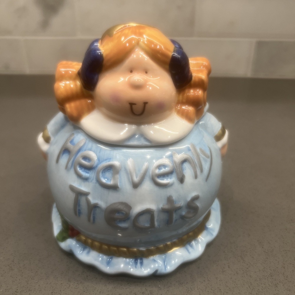 Santa's Workbench Girl Angel Heavenly Treats Trinket Box Cov'd Jar Christmas